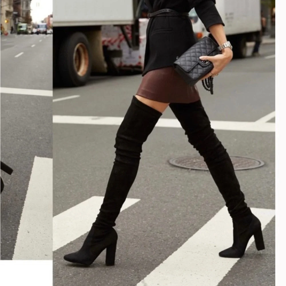 NIB Tamara Mellon Helmut Over The Knee Stretch Suede Boots Thigh Black 39.5